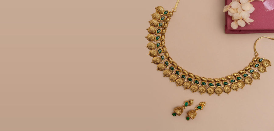 Antique necklace and jhumka set